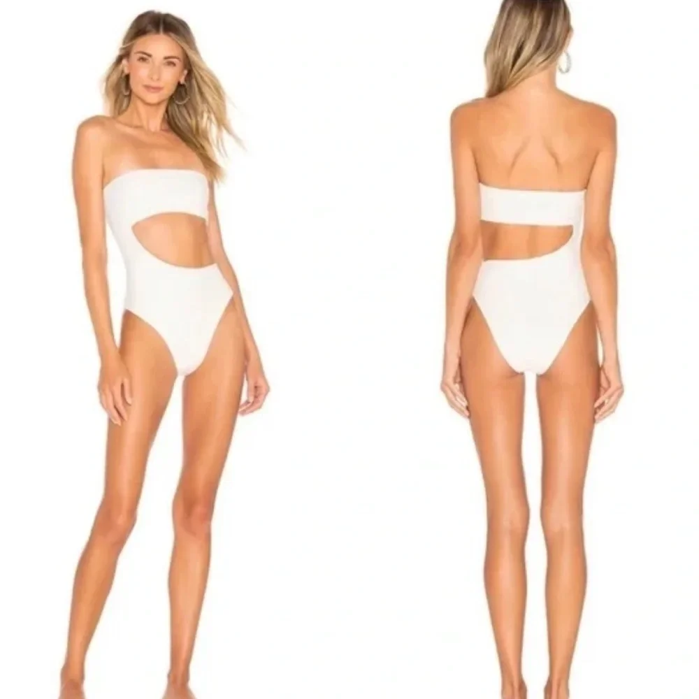Frankie's Bikinis Cream Ribbed One-Piece